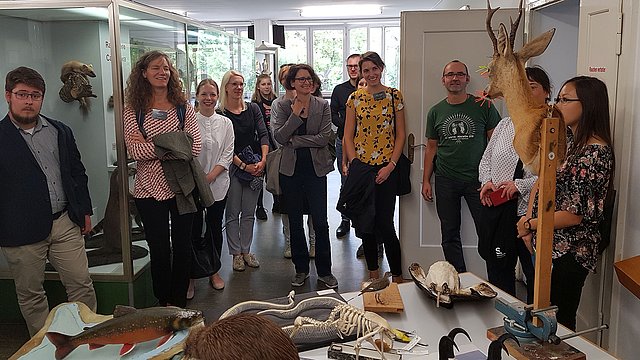 Photo: MUT Group of participants around a worktable with taxidermy