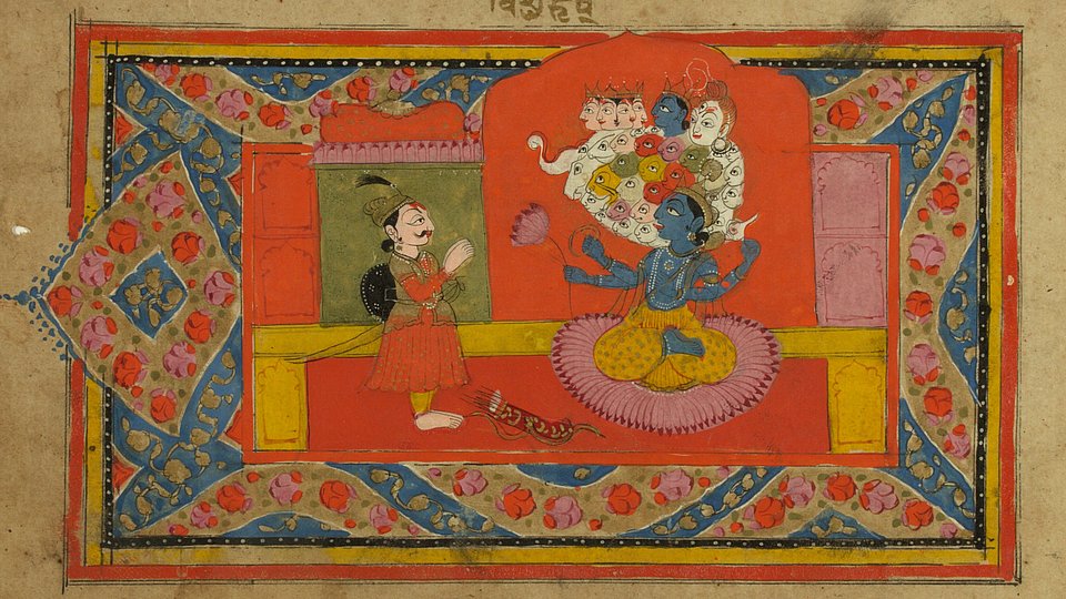 Arjuna verehrt Krishna/Vishnu