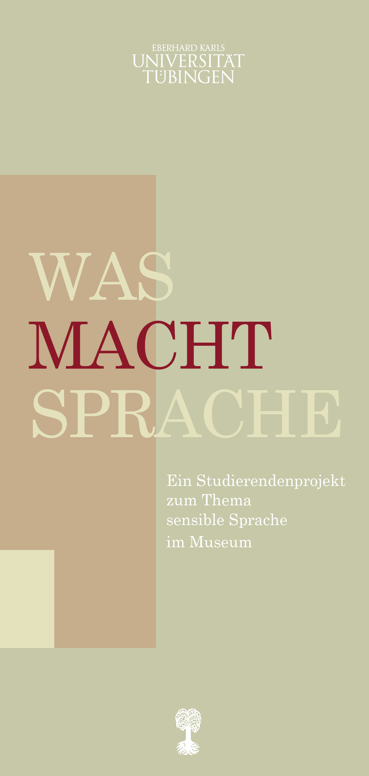 Image de couverture d'une brochure avec de simples rectangles imbriqués les uns dans les autres et le titre «  WAS MACHT SPRACHE ?  Ein Studierendenprojekt zum Thema sensible Sprache im Museum » (Qu'est-ce qui fait le langage ? Un projet d'étudiants sur le thème du langage sensible au musée)