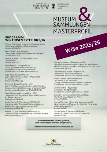 Plakat der Veranstaltungen der Profillinie "Museum & Sammlungen" für das Wintersemester 2025/2026; klicken zum Download