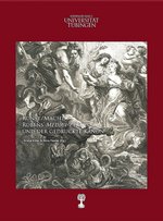 Dunkelrotes Cover des Ausstellungskatalogs "Kunst/Macht. Rubens' Medici-Zyklus und der gedruckte Kanon" von Ariane Koller und Anna Pawlak (Hg.) mit zentralem Bild des Kupferstichs des Medici-Zyklus-Gemäldes "La Paix confirmée dans le Ciel"