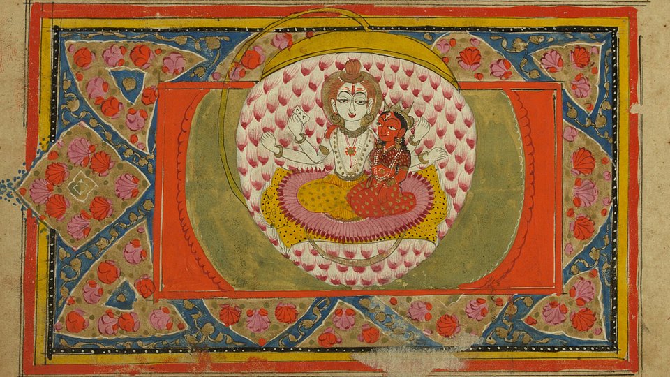 Shiva und Parvati auf der Schlange Shesha