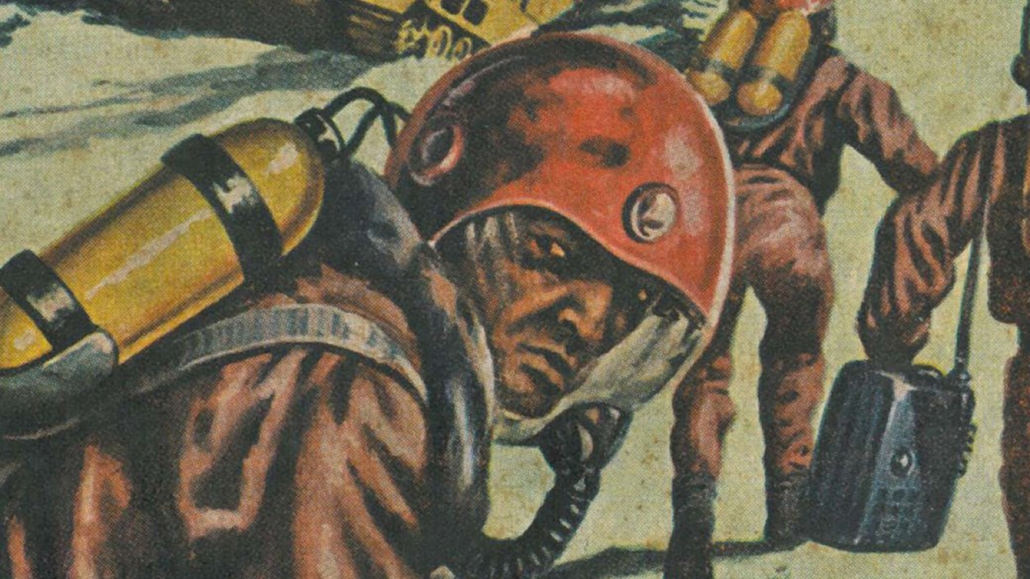 Titelblatt eines Hefts mit einer Zeichnung dreier bewaffneter Raumfahrer in einem Sci-Fi-Setting, die auf einer mondähnlichen Oberfläche vom Betrachtenden weglaufen; der Titel steht oben links "Perry Rhodan/der Erbe des Universums"