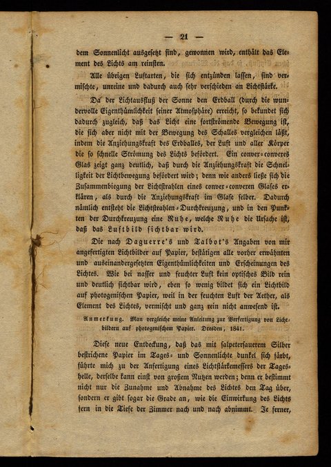 © Universitätsbibliothek Tübingen Textseite aus Versuch, die Natur des Lichtes aus seinen Erscheinungen zu erklären / Johann Carl Enslen. Dresden, 1841.