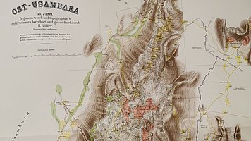 Kartenausschnitt von Ost-Usambara, Trigonometrisch und topographisch aufgenommen, berechnet und gezeichnet durch H. Böhler aus den Jahren 1897 bis 1899