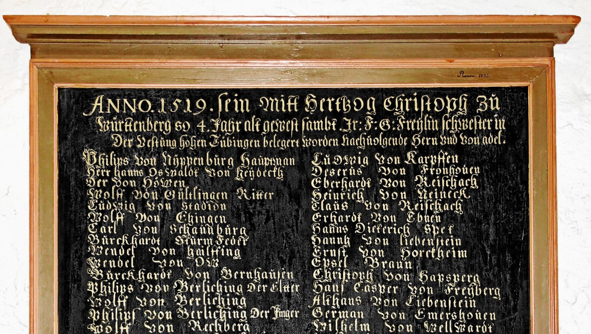 Schandtafel, die im Schloss Hohentübingen zu sehen ist, 1519 