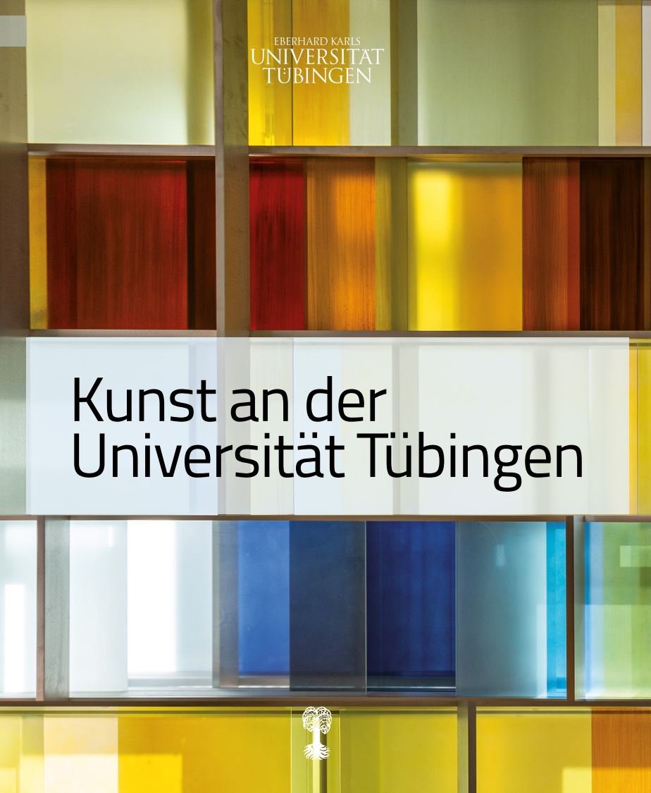Cover "Kunst an der Universität Tübingen" against colourful glass windows