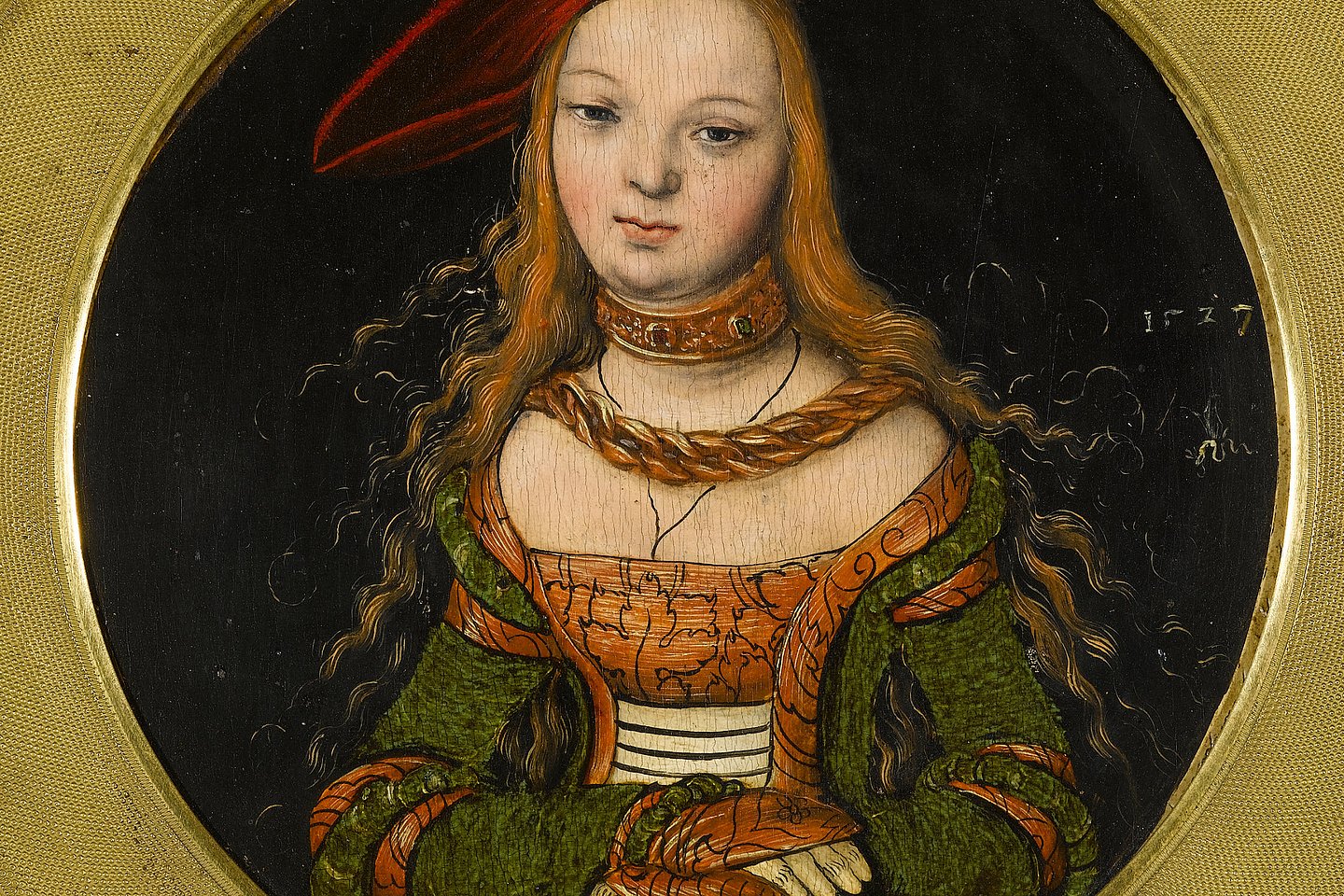 Portrait of a young woman in a round painting, 1527, by Lucas Cranach the Elder (permanent loan to the Staatsgalerie Stuttgart)