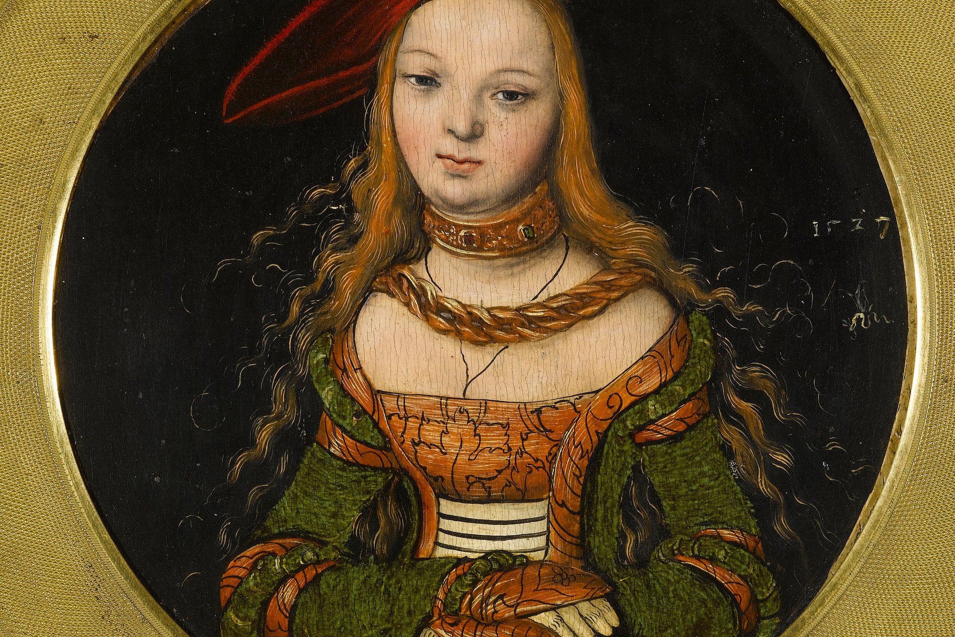 Portrait of a young woman in a round painting, 1527, by Lucas Cranach the Elder (permanent loan to the Staatsgalerie Stuttgart)