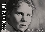 Black-and-white portrait of Elisabeth Krämer-Bannow with the lettering "Colonial Shadows" to her left and right