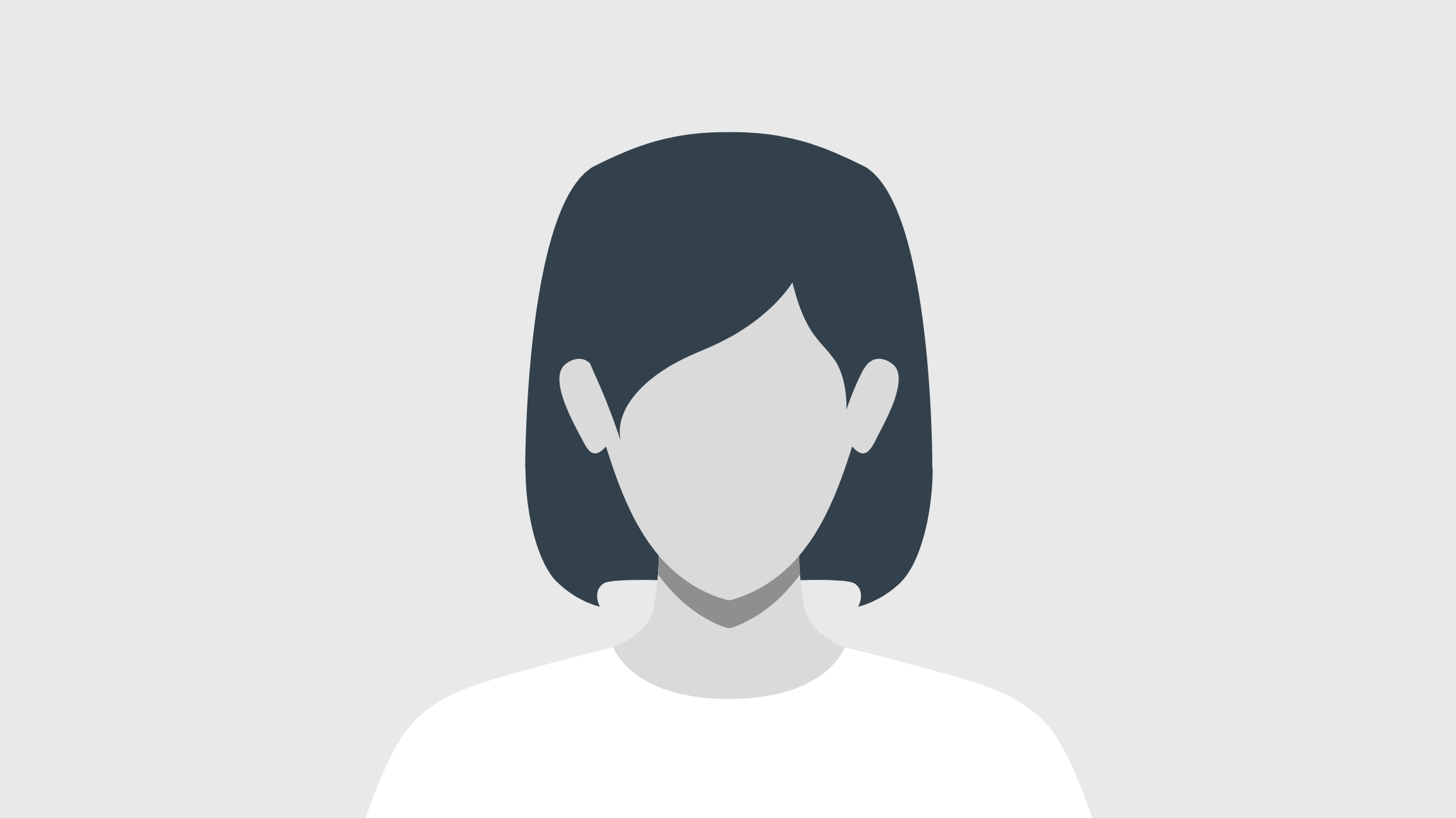 Very stilized depiction of a person's bust with dark, chin-length hair and a white shirt