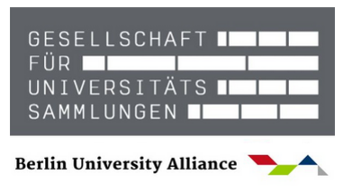 Das Logo der Gesellschaft für Universitätssammlungen, darunter das Logo der Berlin University Alliance
