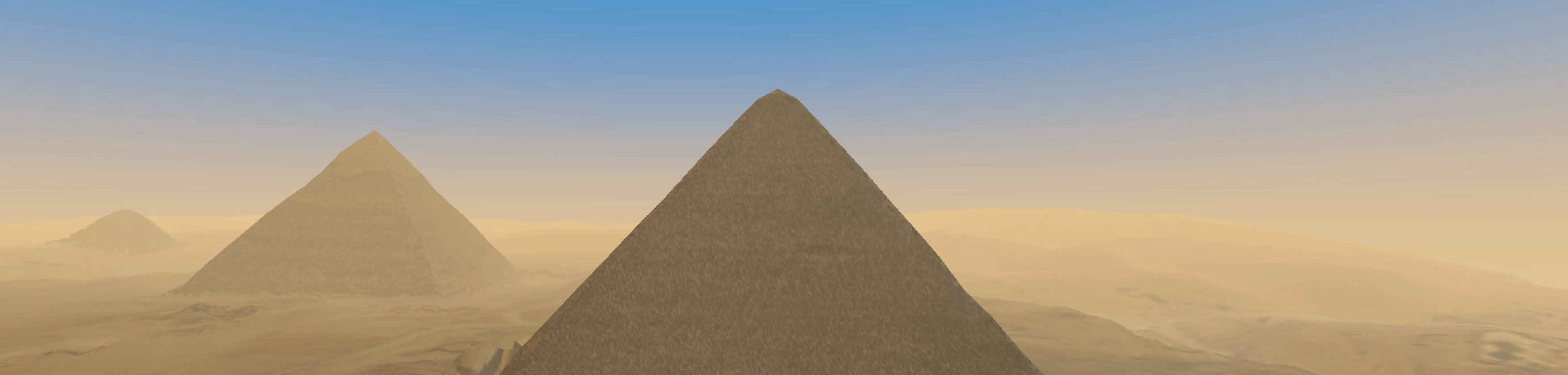 Blauer Hintergrund, der im unteren Drittel in den Horizont übergeht, vor dem sich die Pyramiden von Gizeh erheben.