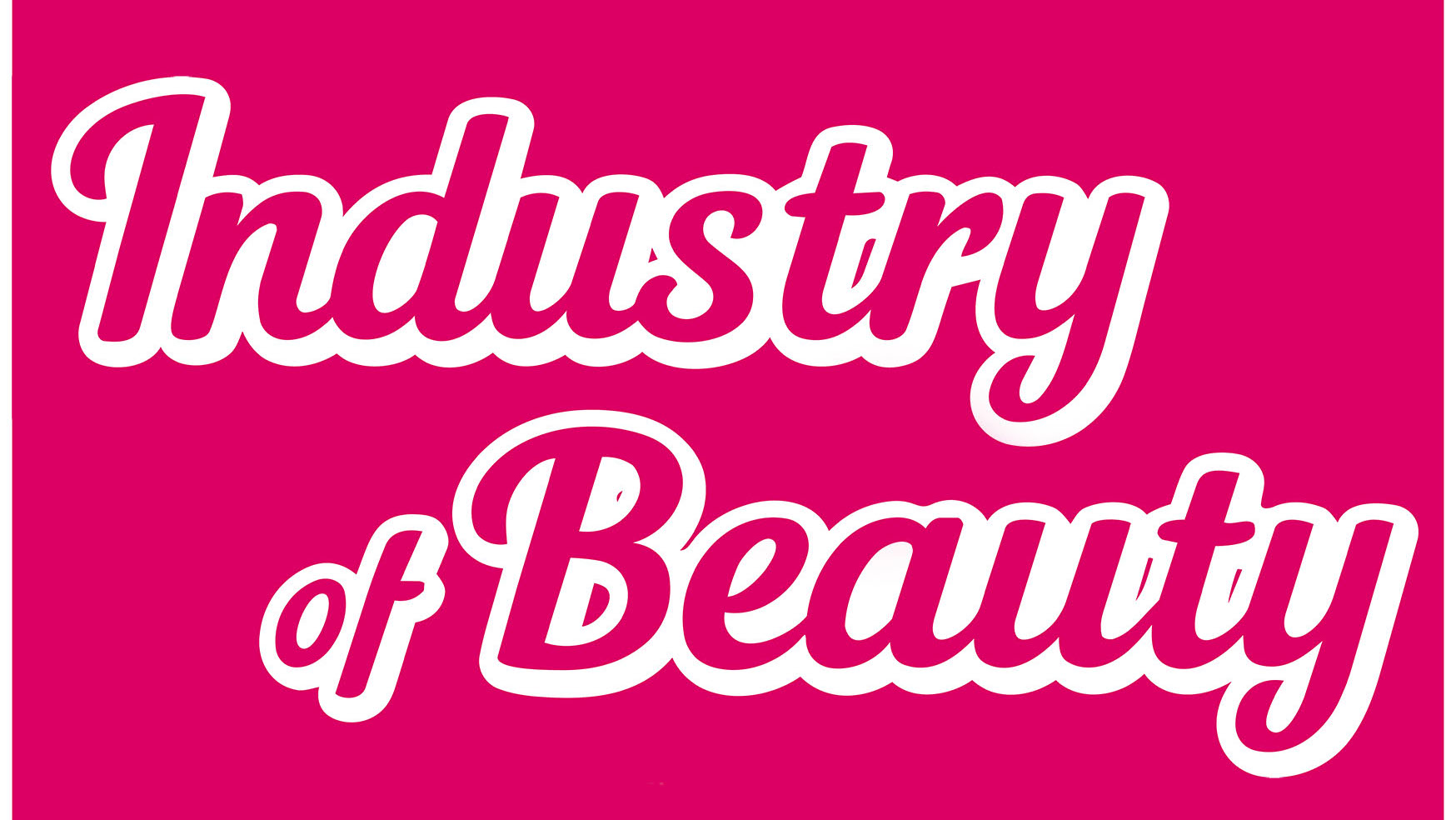 Der Titel "Industry of Beauty" in weiß gerahmter, pinker Schrift auf pinkem Hintergrund