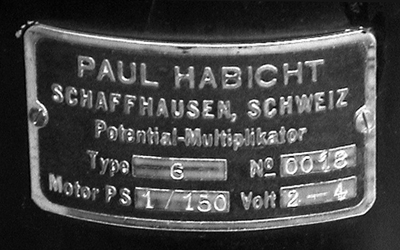 Originalschild des Potentialmultiplikators: Paul Habicht